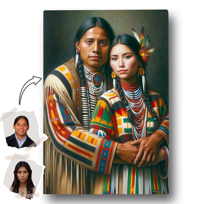 Custom Native American Couple Standing Photo Canvas Art Gift Home Decor