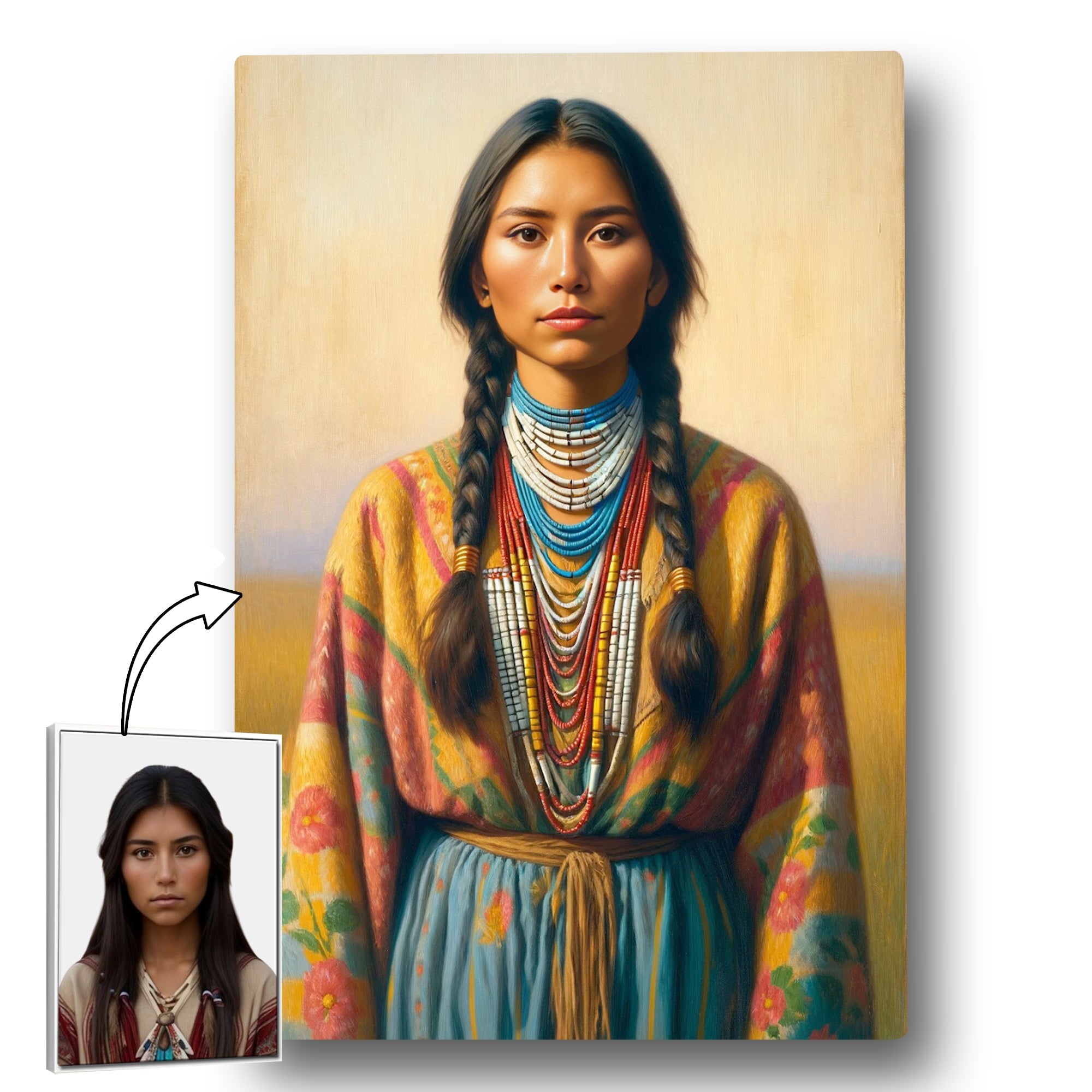 Custom Native American Women Standing Photo Canvas Art Gift Home Decor