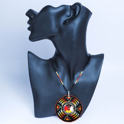 SALE 30% OFF - MMIW Sunburst Handmade Beaded Wire Necklace Pendant Unisex With Native American Style