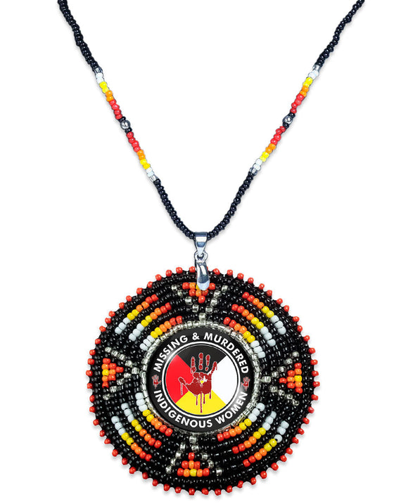 SALE 30% OFF - MMIW Sunburst Handmade Beaded Wire Necklace Pendant Unisex With Native American Style