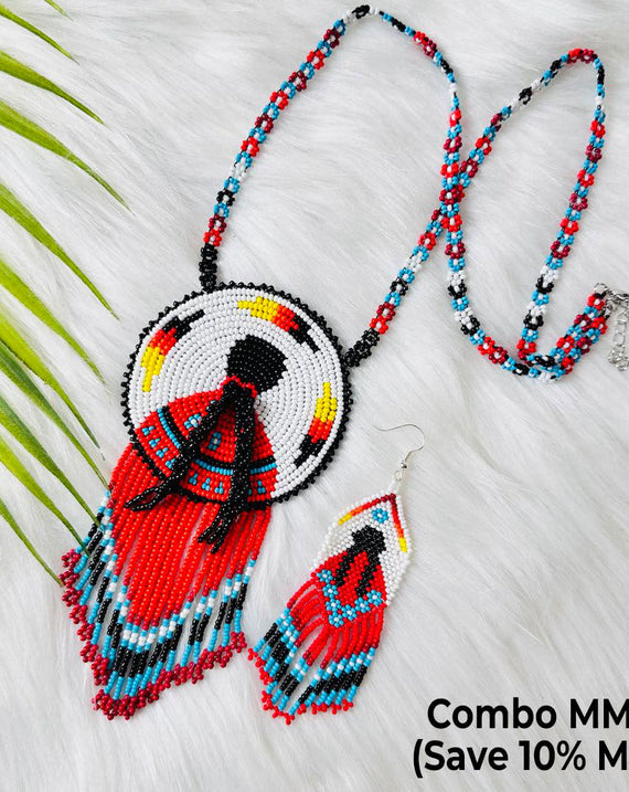 SALE 30% OFF - Combo MMIW Handmade Beaded Necklace And Earrings Unisex With Native American Style