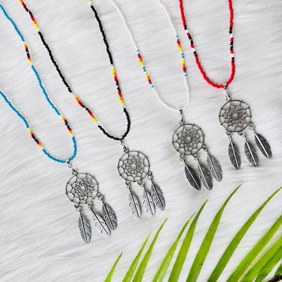 SALE 30% OFF - Long Silver Dreamcatcher Dark Blue Handmade Beaded Necklace For Women Native American Style