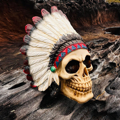 SALE 30% OFF - Chieftain Skull Statue Mohawk Warrior Skull Native American