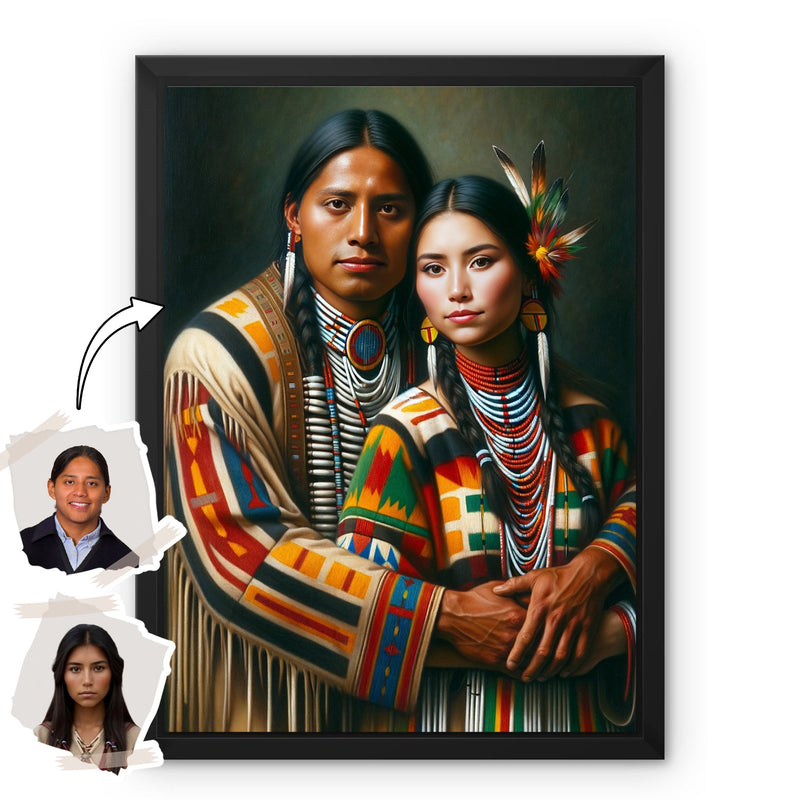 Custom Native American Couple Standing Photo Canvas Art Gift Home Decor