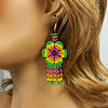 SALE 30% OFF - Ethnic Flower Green Beaded Chandelier Beaded Handmade Earrings For Women