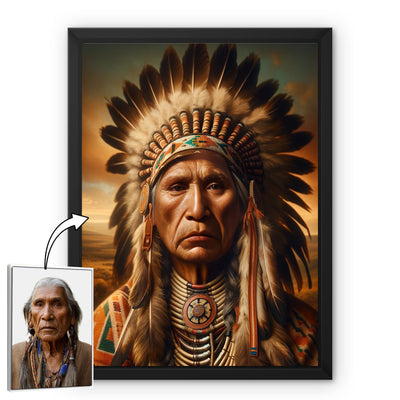 Custom Native American Chief Portrait Photo Canvas Art Gift Home Decor