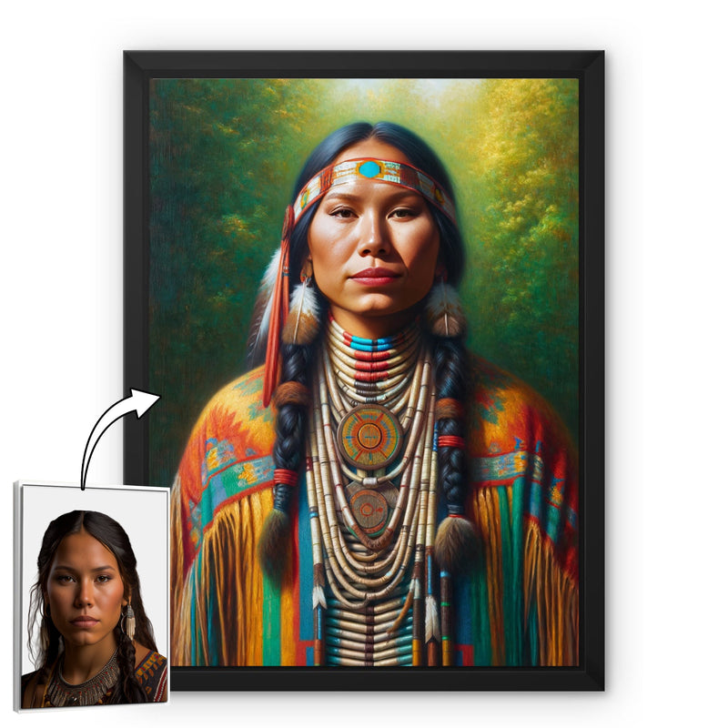 Custom Native American Women Portrait Photo Canvas Art Gift Home Decor