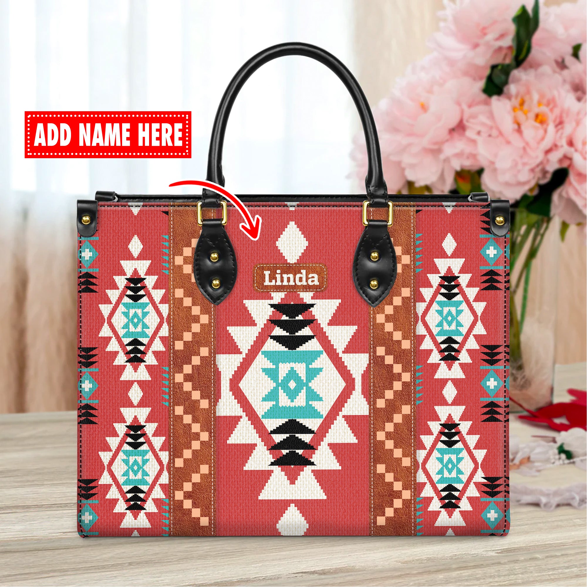 Personalized Leather Handbag for Women - Design Patten Boho Aztec Style LB05