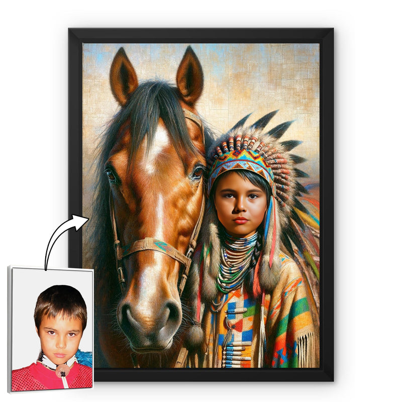 Custom Native American Child And The Horse Photo Canvas Art Gift Home Decor