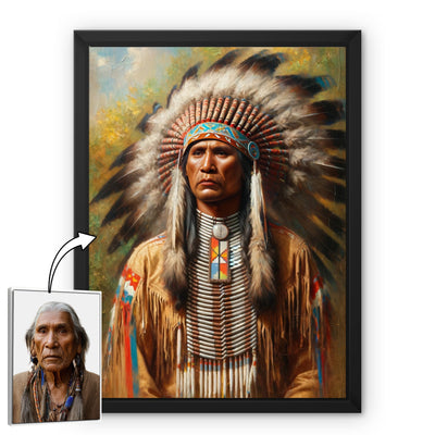 Custom Native American Chief Portrait Photo Canvas Art Gift Home Decor