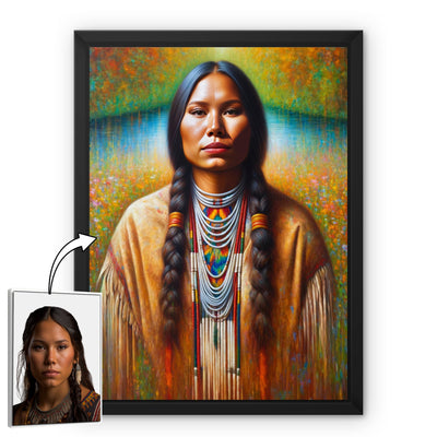 Custom Native American Women Portrait Photo Canvas Art Gift Home Decor