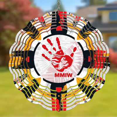 Colorful Native American MMIW Red Hand Feather Wind Spinner 024