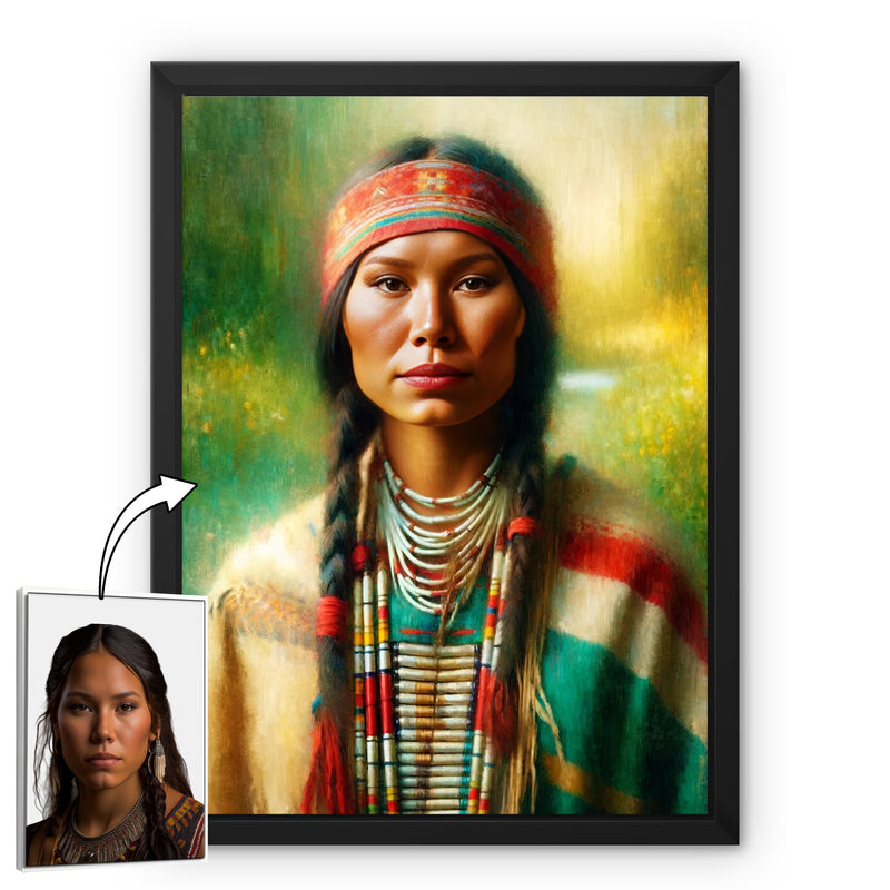 Custom Native American Women Portrait Photo Canvas Art Gift Home Decor