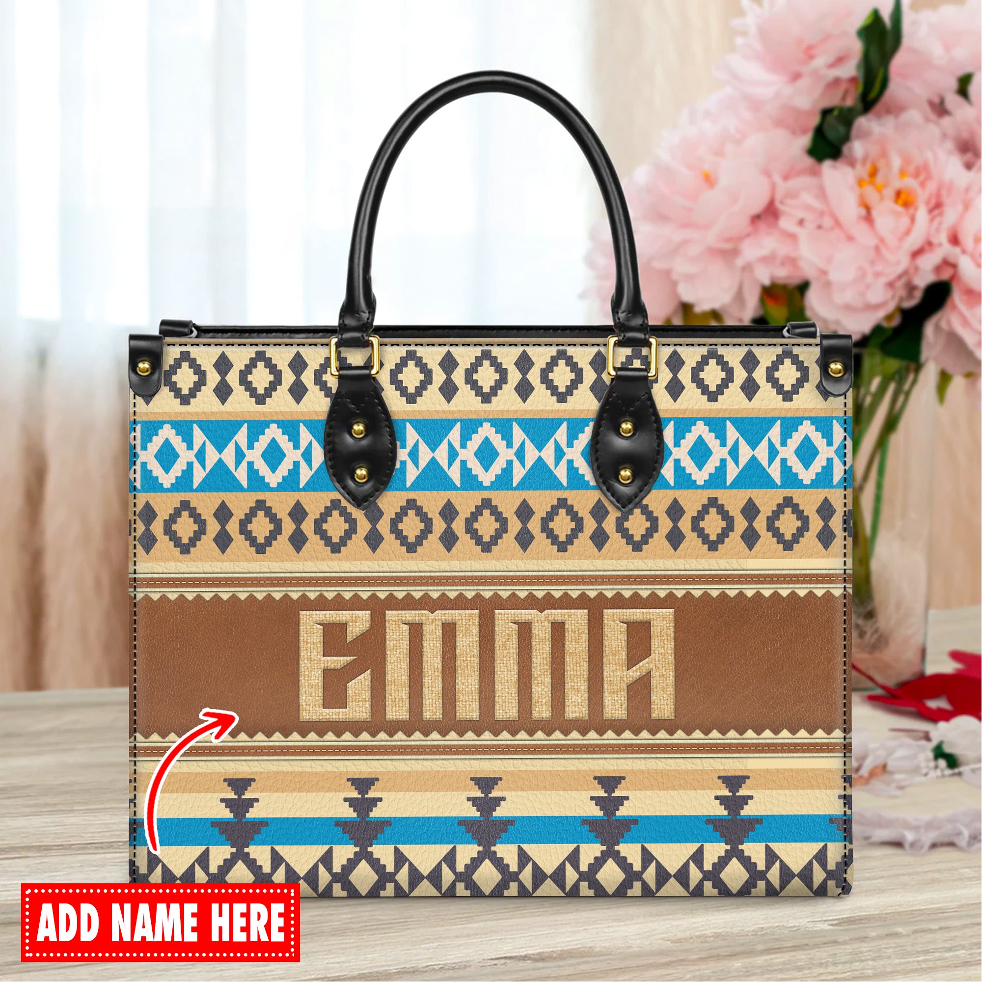 Personalized Leather Handbag for Women - Design Patten Boho Aztec Style LB03