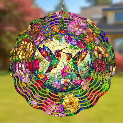 Colorful Native American Hummingbirds Wind Spinner