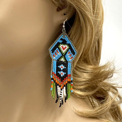 SALE 30% OFF - Blue Black Eagle Beaded Handmade Earrings For Women