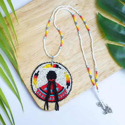 SALE 30% OFF - Indigenous Women Handmade Beaded Patch Necklace Pendant