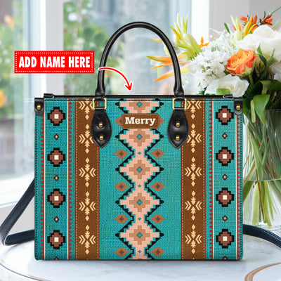 Personalized Leather Handbag for Women - Design Patten Boho Aztec Style LB07