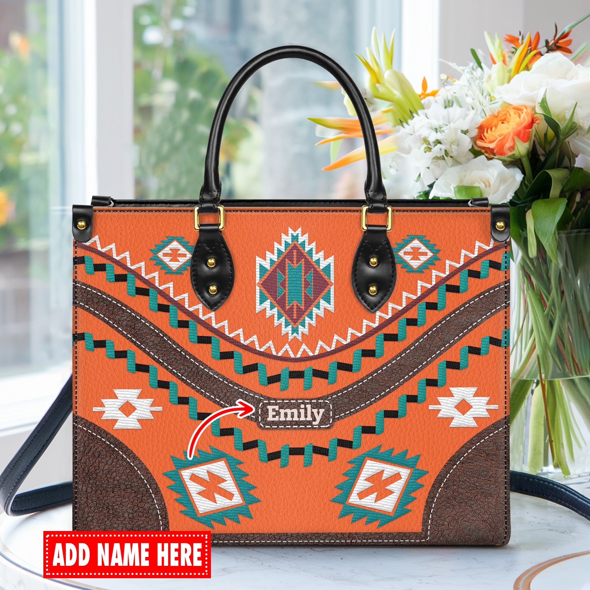 Personalized Leather Handbag for Women - Design Patten Boho Aztec Style LB10