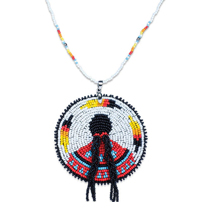 SALE 30% OFF - Indigenous Women Handmade Beaded Patch Necklace Pendant