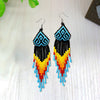 SALE 30% OFF - Black Multicolored Long Pattern Beaded Handmade Earrings For Women