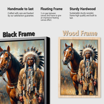 Custom Native American Chief And The Horse Standing Portrait Photo Canvas Art Gift Home Decor