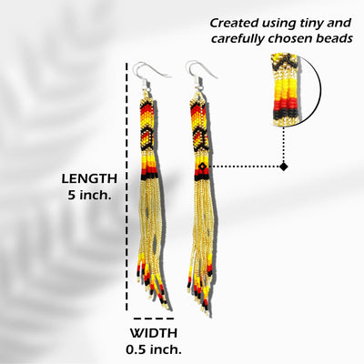 SALE 30% OFF - Gold Extra Long Pattern Beaded Handmade Earrings For Women Native Style