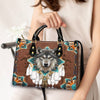 Blue Mandala Feather Wolf Native Leather Handbag WCS020