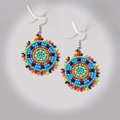 SALE 30% OFF - Cute Round Turquoise Blue Beaded Handmade Earrings For Women