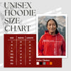 a woman in a red hoodie size chart