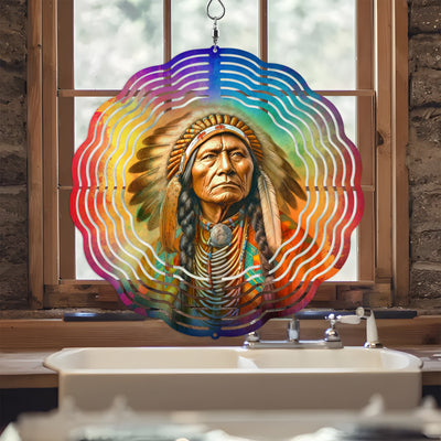 Colorful Native American Sitting Bull Chief Wind Spinner 012