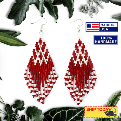 SALE 30% OFF - Maroon Chandelier Beaded Handmade Earrings For Women