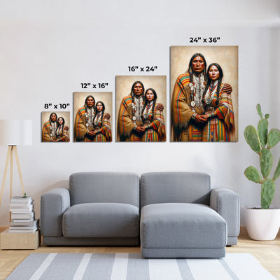 Custom Native American Couple Standing Photo Canvas Art Gift Home Decor