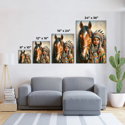 Custom Native American Child And The Horse Photo Canvas Art Gift Home Decor