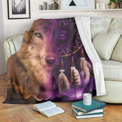 Native American Style  Wolf Native Soft And Warm Fleece Blanket