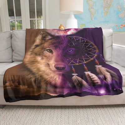 Native American Style  Wolf Native Soft And Warm Fleece Blanket