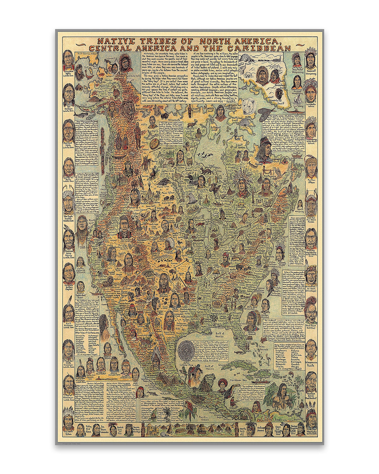 Native Tribes of North American central America and the Caribbean Maps Poster