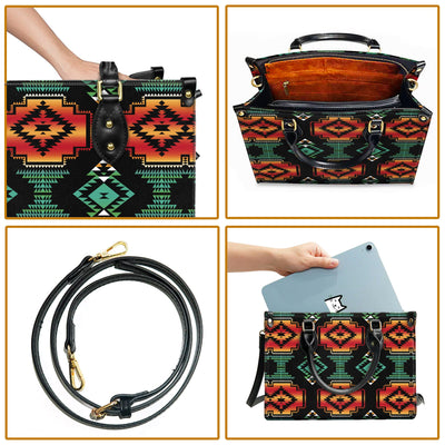 Native American Patterns Black Red Leather Handbag WCS007