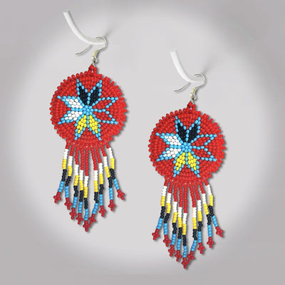 SALE 30% OFF - Red 4 Directions Round Fringe Beaded Handmade Earrings For Women