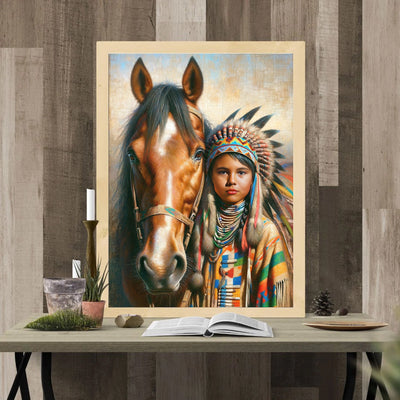 Custom Native American Child And The Horse Photo Canvas Art Gift Home Decor