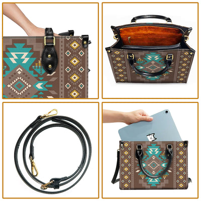 Blue Pattern Brown Bathroom Leather Handbag WCS017