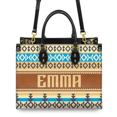 Personalized Leather Handbag for Women - Design Patten Boho Aztec Style LB03