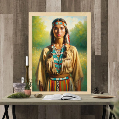 Custom Native American Women Standing Photo Canvas Art Gift Home Decor