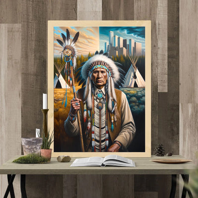 Custom Native American Chief And Scepter Standing Portrait Photo Canvas Art Gift Home Decor