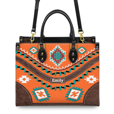 Personalized Leather Handbag for Women - Design Patten Boho Aztec Style LB10