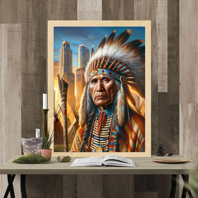 Custom Native American Chief Portrait Photo Canvas Art Gift Home Decor