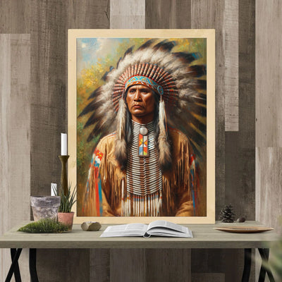 Custom Native American Chief Portrait Photo Canvas Art Gift Home Decor