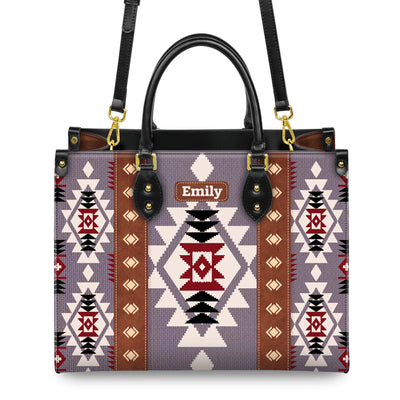 Personalized Leather Handbag for Women - Design Patten Boho Aztec Style LB08