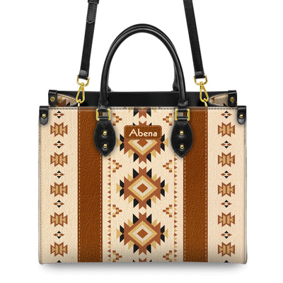 Personalized Leather Handbag for Women - Design Patterns Boho Aztec Style LB01