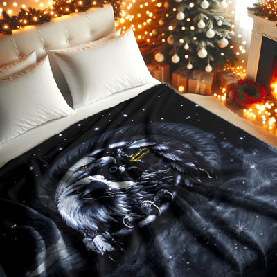 Native American Style Black Night Eagle Birds Soft and Warm Fleece Blanket